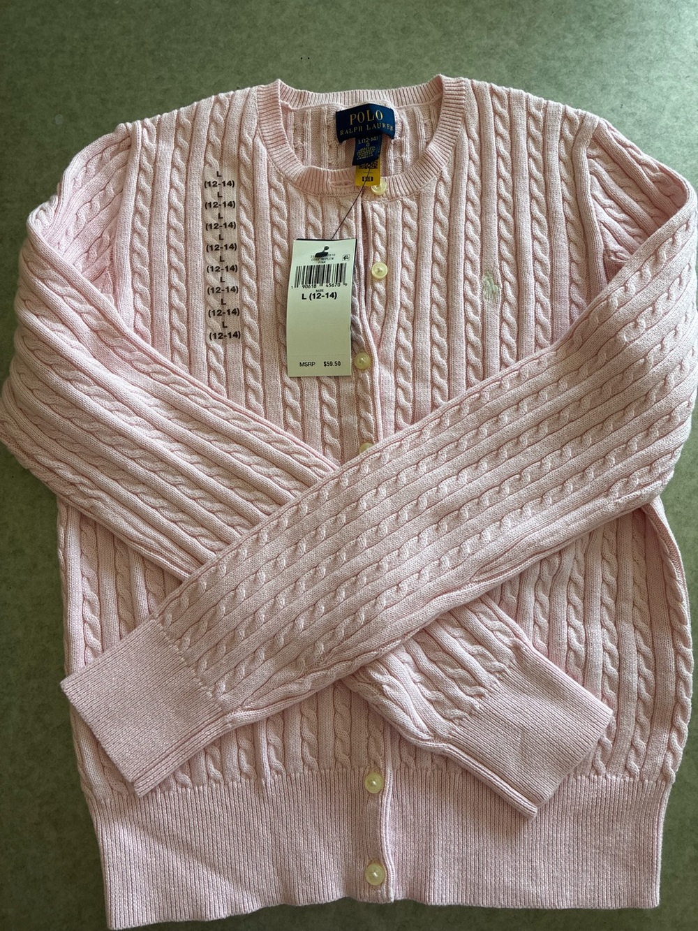 Polo by Ralph Lauren Light Pink Cable-Knit Cardigan